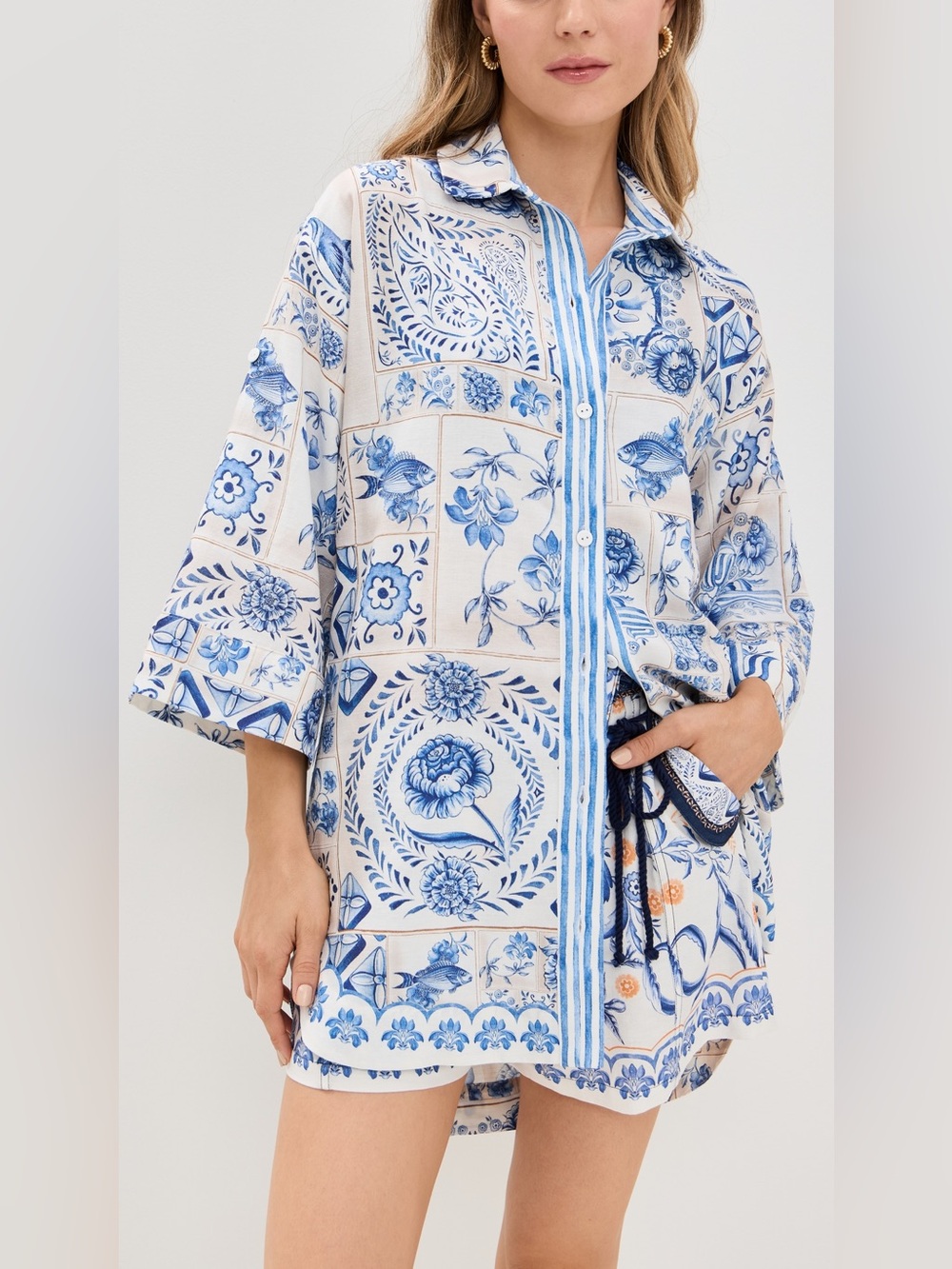 Agua Bendita Chrissy Azure Shirt Dress M Cruise Coastal Grandmother Resortcore